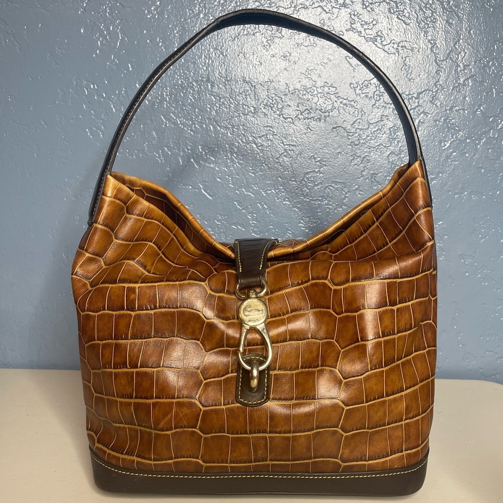 Dooney & Bourke Croco Embossed Logo Lock Sac Hobo leather Bag sn# J3362320